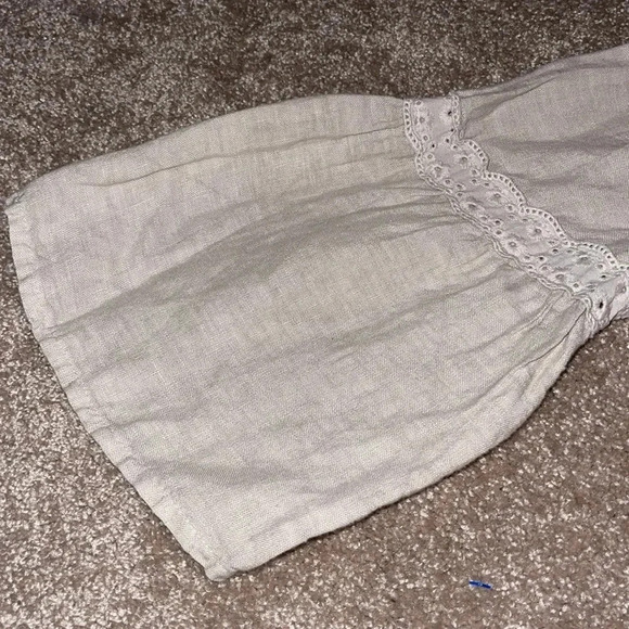 Francesca Bettini 100% Linen Khaki Lace Trim Bell Sleeve Blouse Size Large. Q - Picture 3 of 5